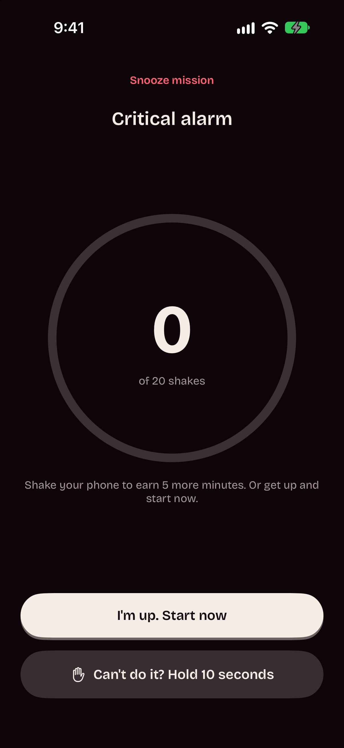 Dialed: Snooze mission screen