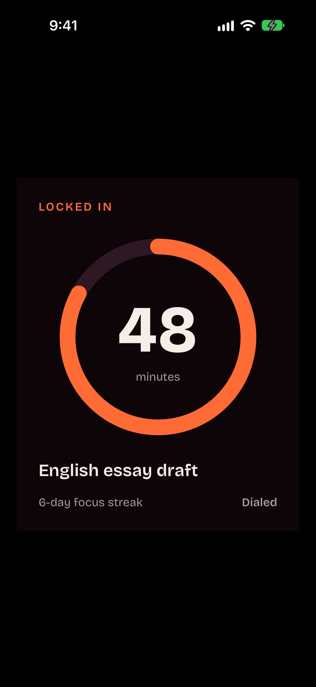 Dialed: Locked-in share card screen